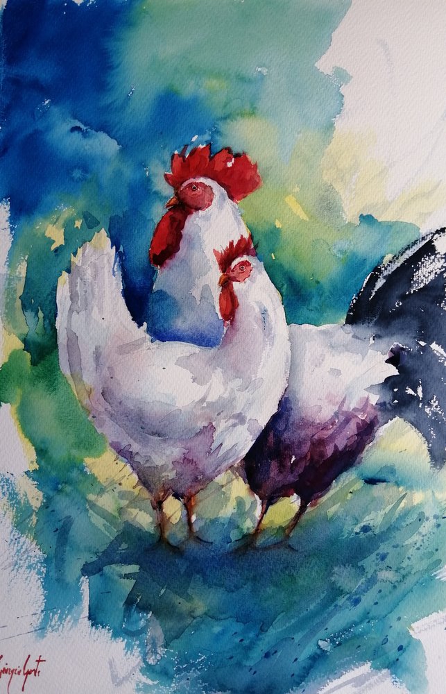 Gallo e gallina colorati da Giorgio Gosti