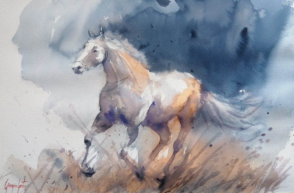 Cavallo energico blu da Giorgio Gosti