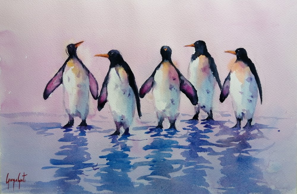 Cinque pinguini che camminano da Giorgio Gosti