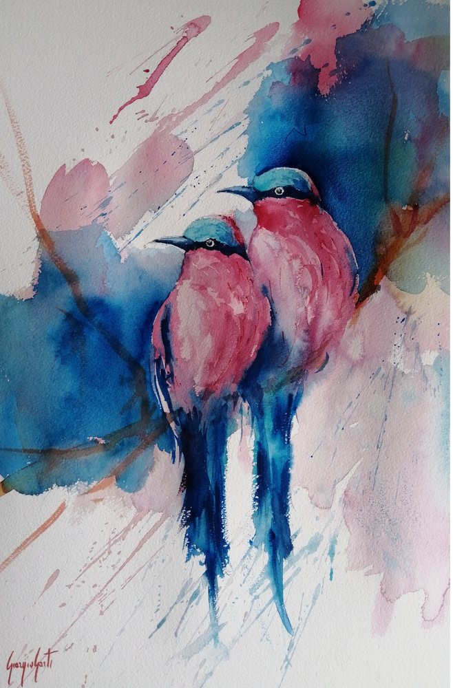 Uccellini rosa e blu vivaci da Giorgio Gosti