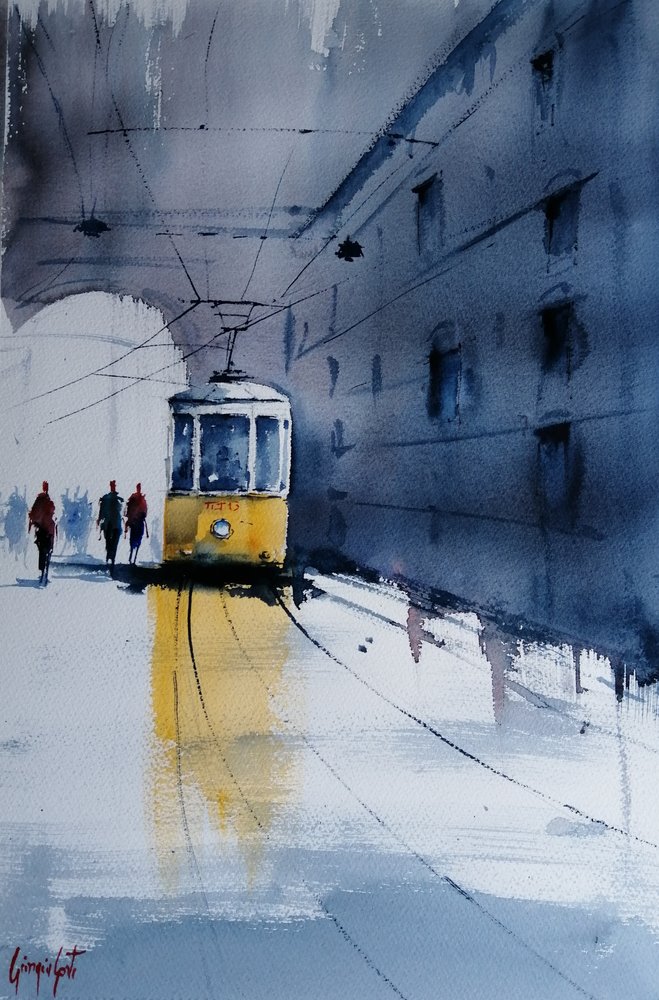Tram giallo - Pioggia in città da Giorgio Gosti