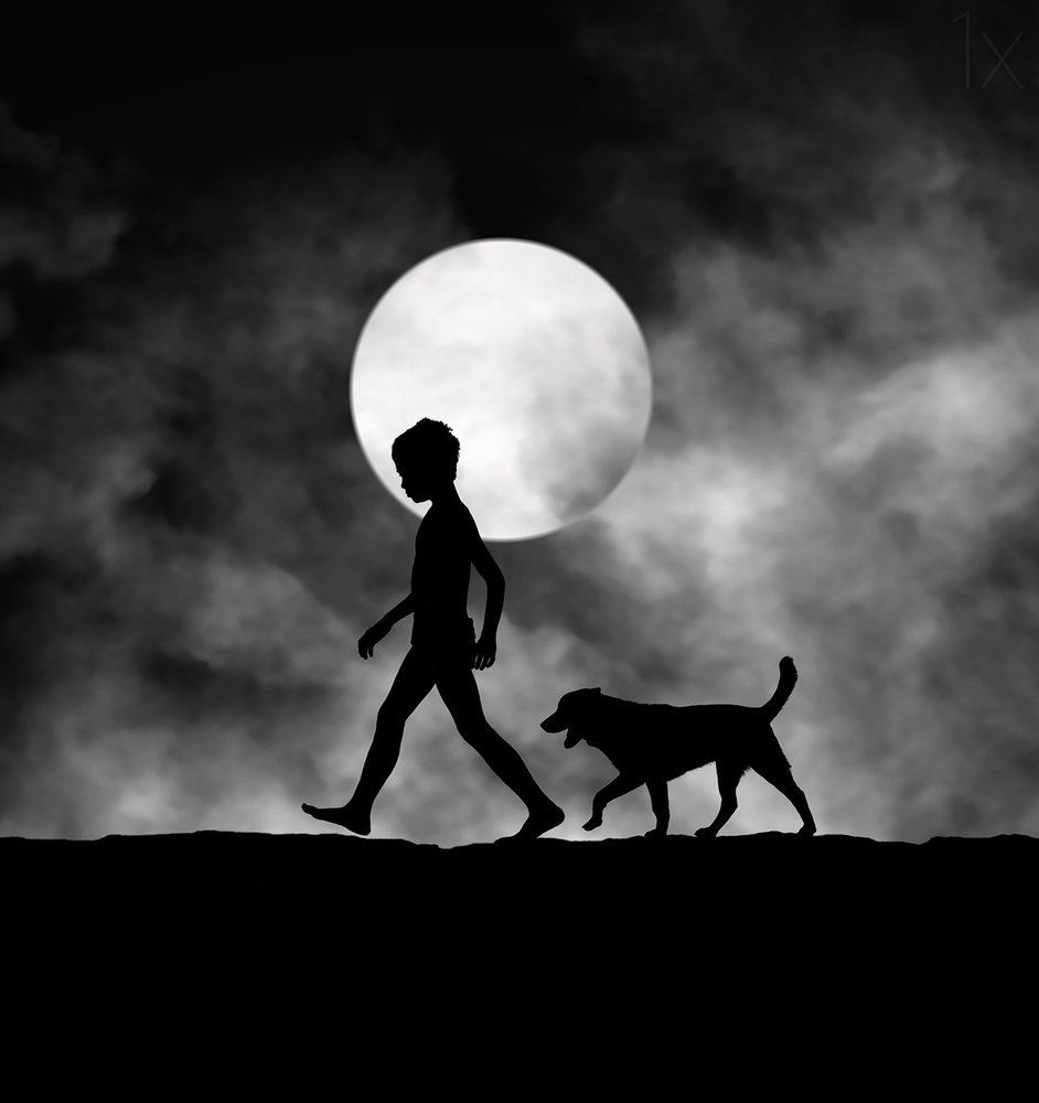 Bambino e cane al chiaro di luna da Hengki Lee