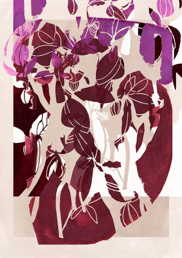 Motivi floreali astratti in magenta da Jenja Braun