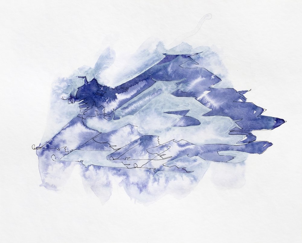 Montagne dipinte ad acquerello blu da Joshua Hoskins