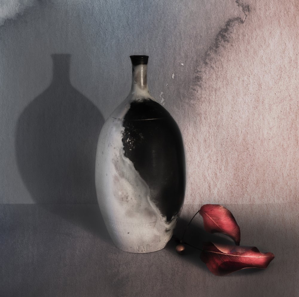 Vaso nero con foglie rosse da Judy Tseng