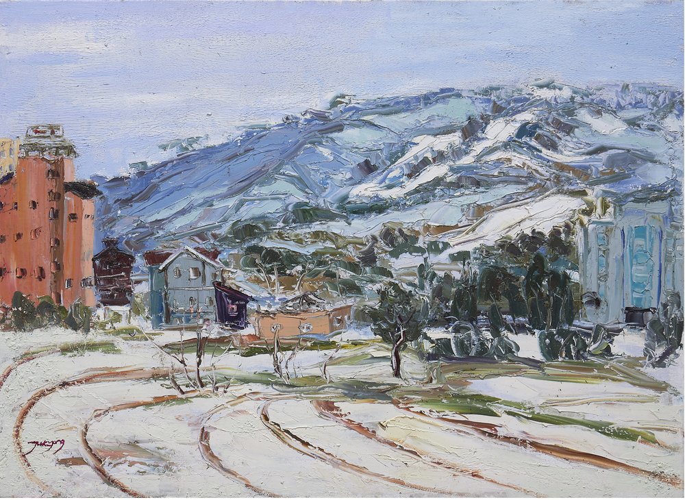 Collina urbana innevata da Jukyong Park