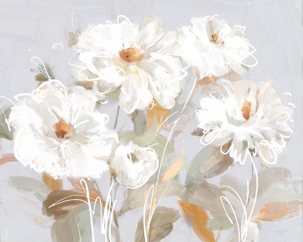 Fiori bianchi astratti da Julia Cheney