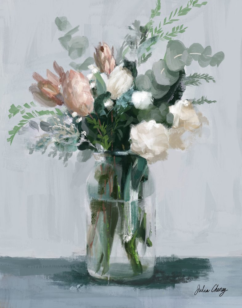 Bouquet di rosa cipria e crema da Julia Cheney