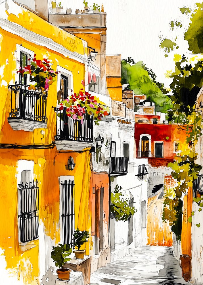 Vicolo mediterraneo dai colori vivaci da Justyna Jaszke
