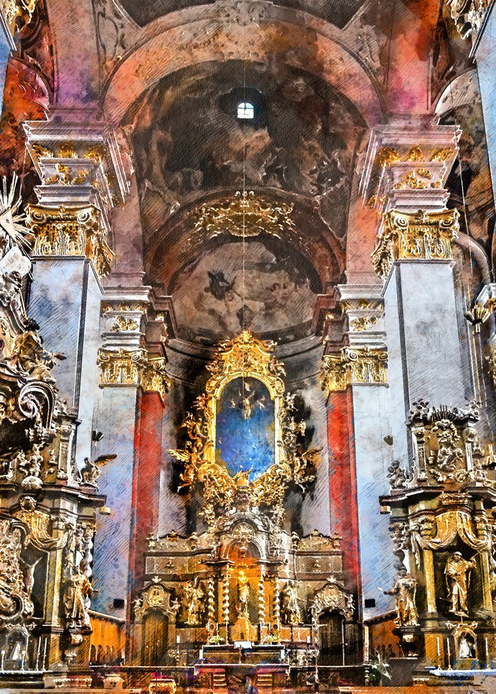 Interno di una chiesa riccamente decorato da Justyna Jaszke