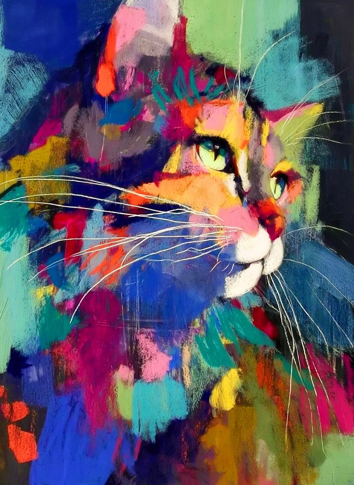 Gatto astratto dai colori vivaci da Justyna Jaszke