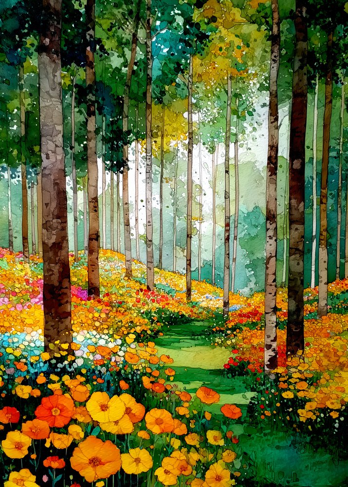 Sentiero nella foresta dai colori vivaci da Justyna Jaszke