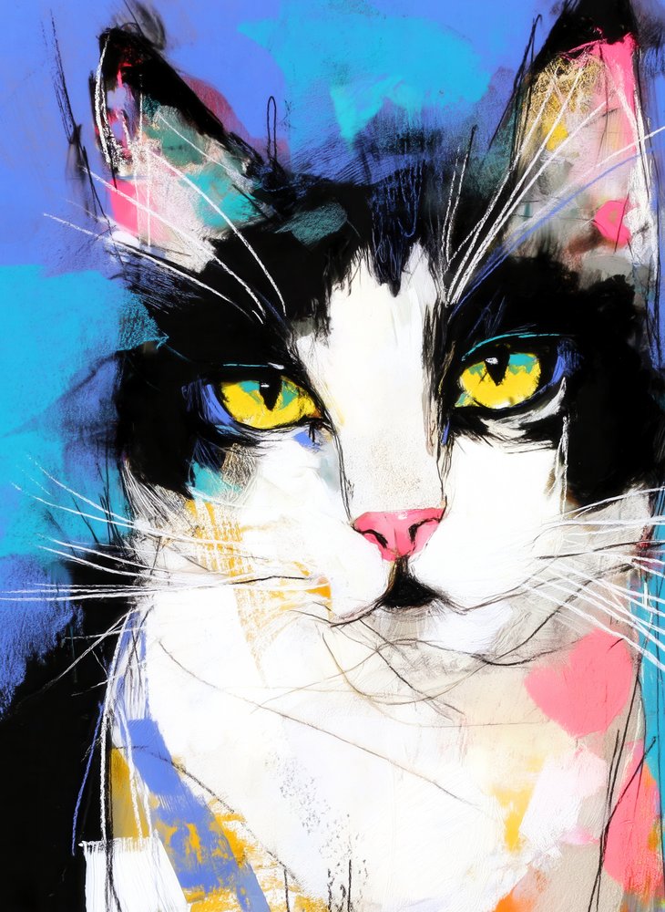 Gatto Tuxedo dai colori vivaci da Justyna Jaszke