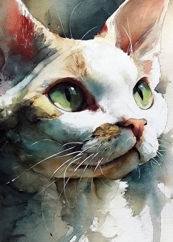 Gatto dagli occhi verdi ad acquerello da Justyna Jaszke