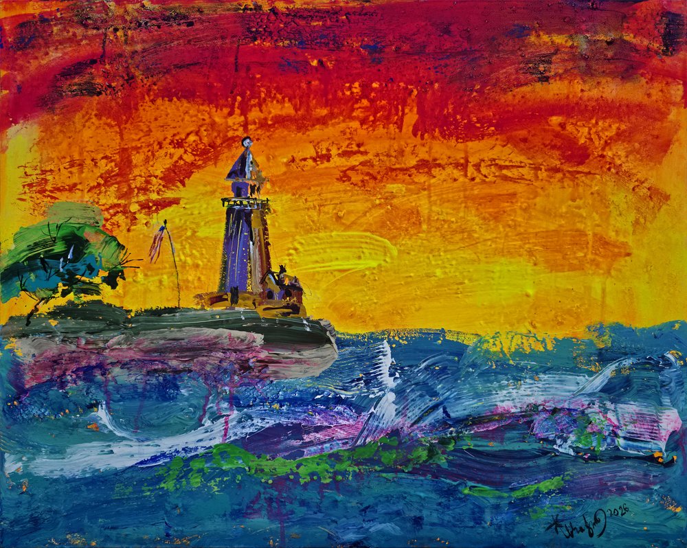 Tramonto dai colori vivaci al faro da Kanat Ibragimov