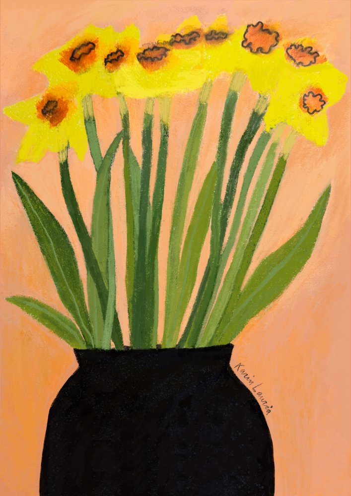 Narcisi gialli in vaso nero da Karin Lauria