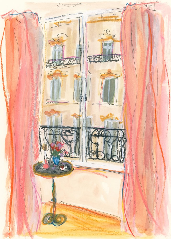 Illustrazione con vista su una vetrina parigina da Katharina Puritscher