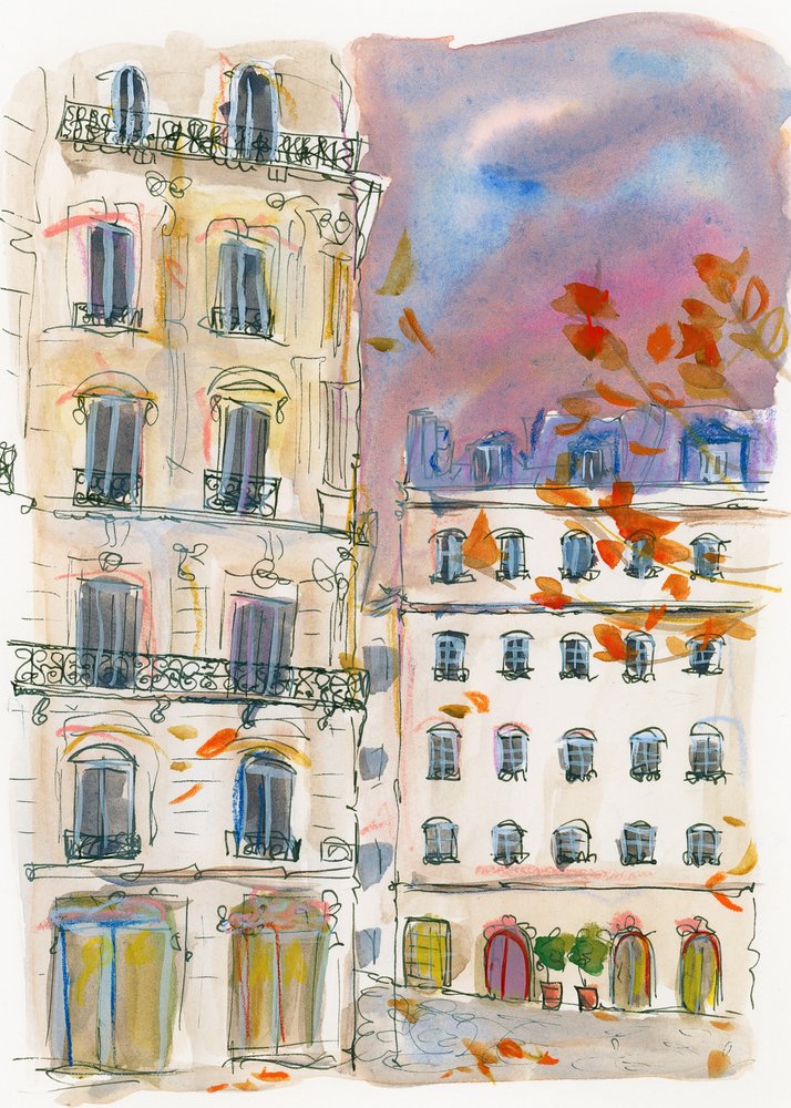 Un angolo di strada a Parigi con il cielo viola da Katharina Puritscher