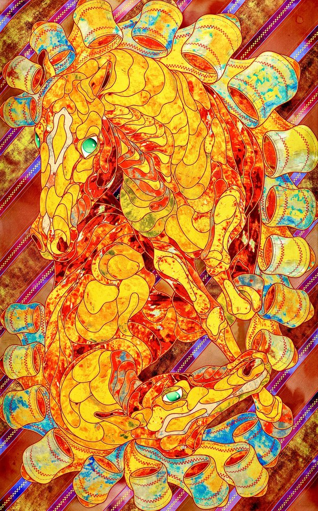 Cavalli in mosaico dorato da Kostyantin Malginov