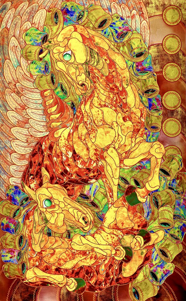 Cavalli alati in vetro colorato da Kostyantin Malginov
