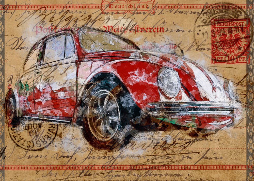 Cartolina del Maggiolino classico da Lembayung senja studio [Vintage Poster]