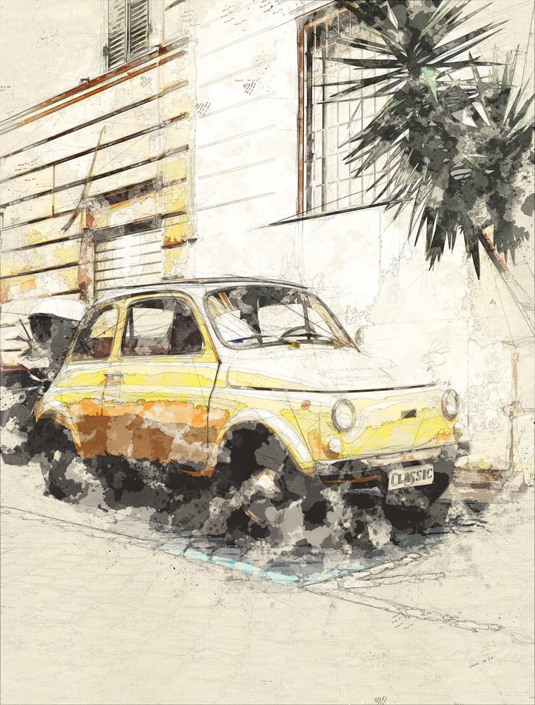Fiat gialla classica da Lembayung senja studio [Vintage Poster]