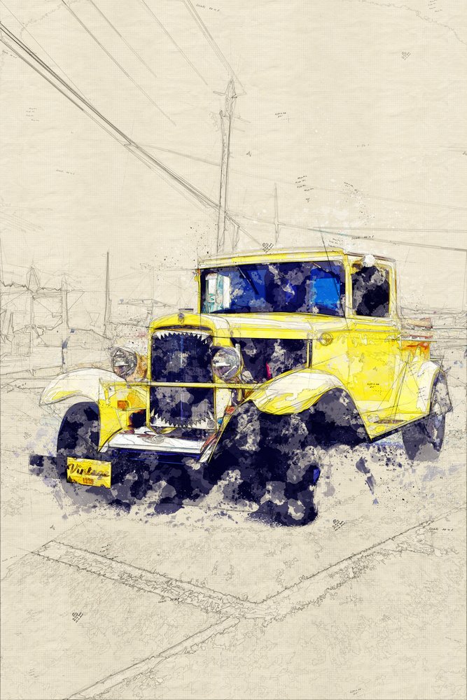 Pickup giallo classico da Lembayung senja studio [Vintage Poster]