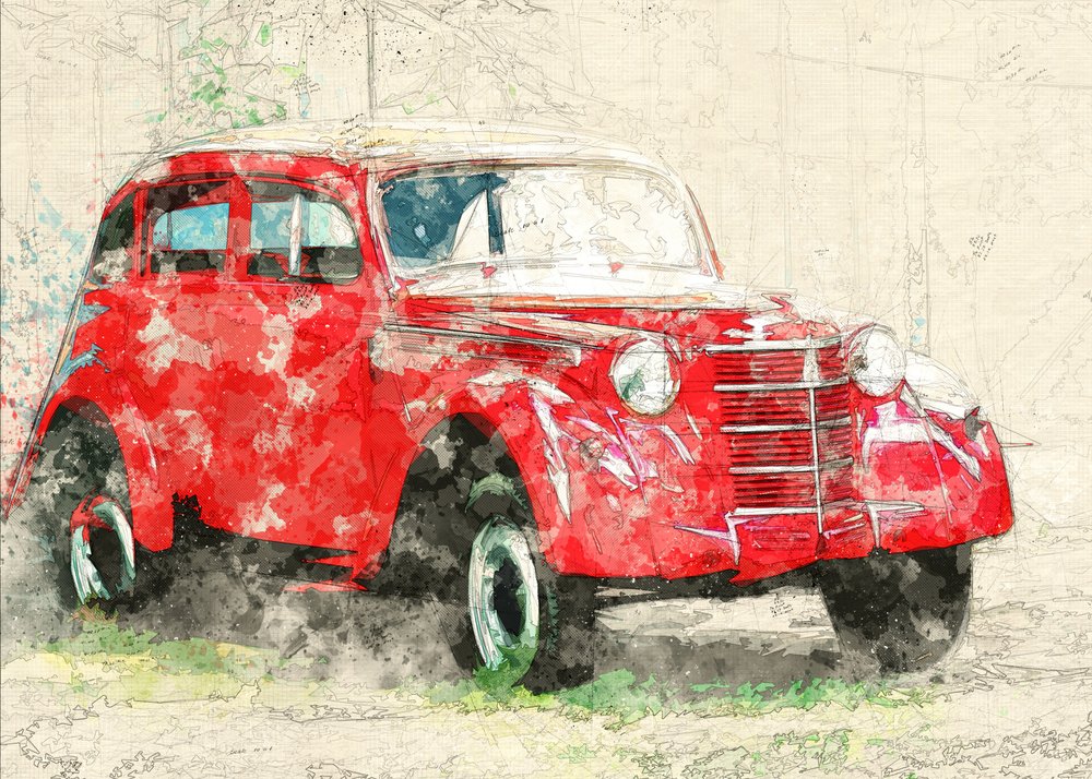 Vecchia auto rossa da Lembayung senja studio [Vintage Poster]