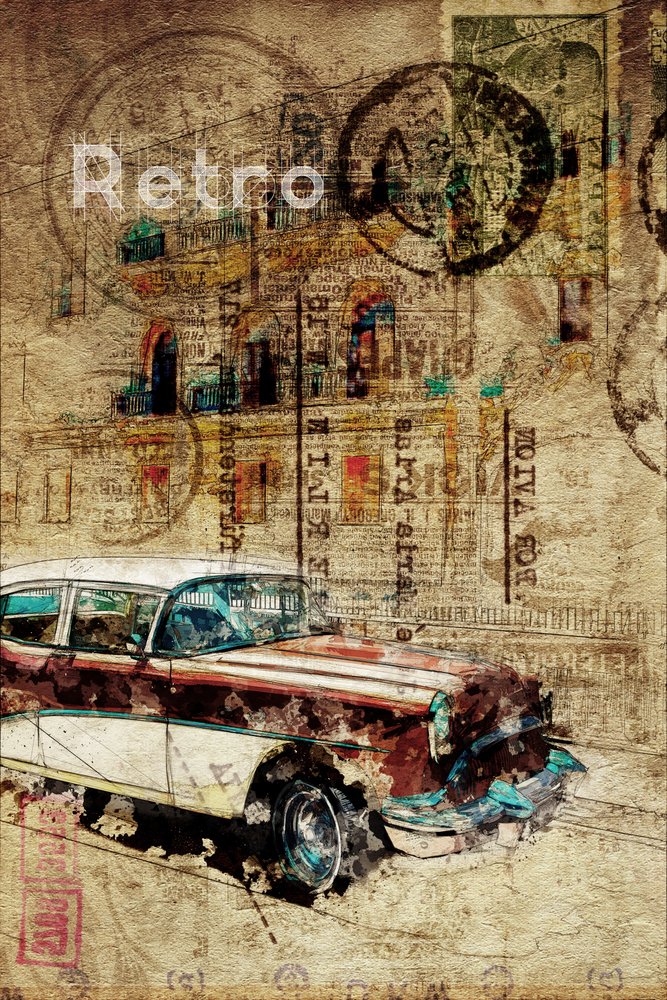 Auto da città retrò arrugginita da Lembayung senja studio [Vintage Poster]