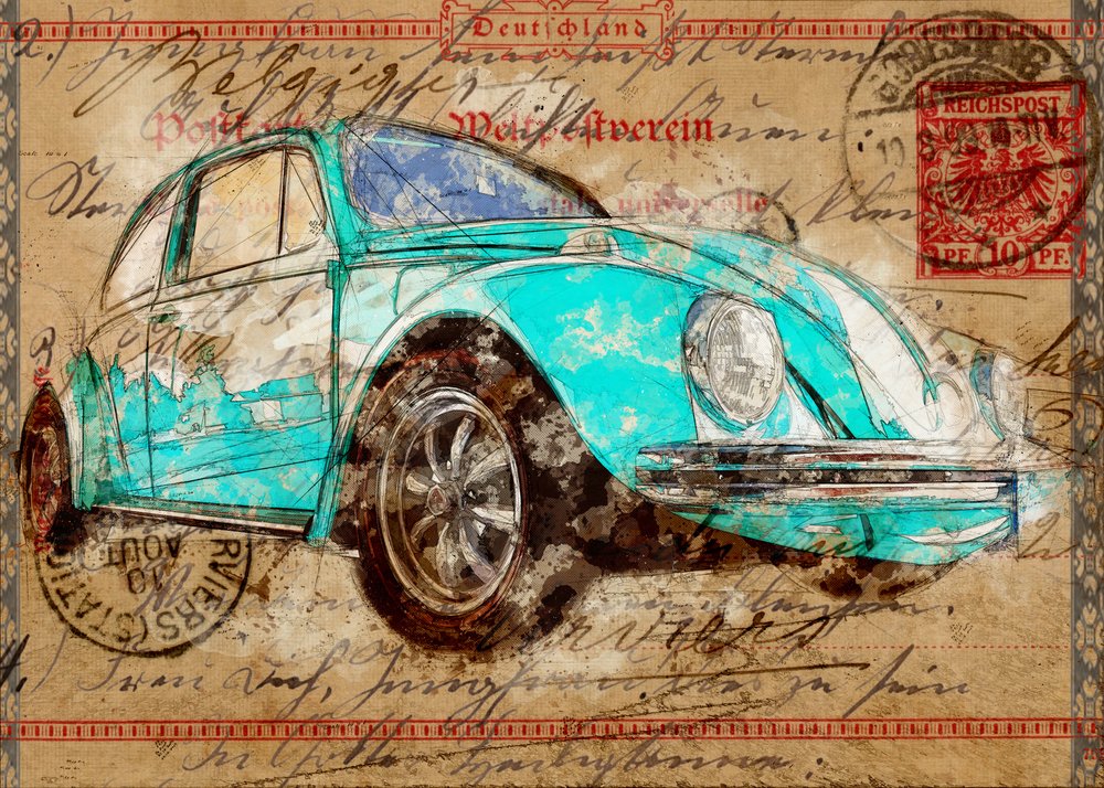 Cartolina con lo scarabeo verde acqua da Lembayung senja studio [Vintage Poster]