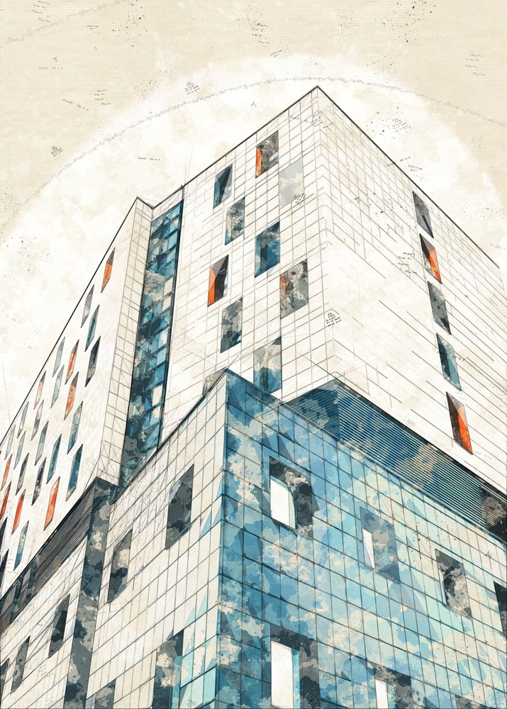 Schizzo architettonico urbano da Lembayung senja studio [Vintage Poster]