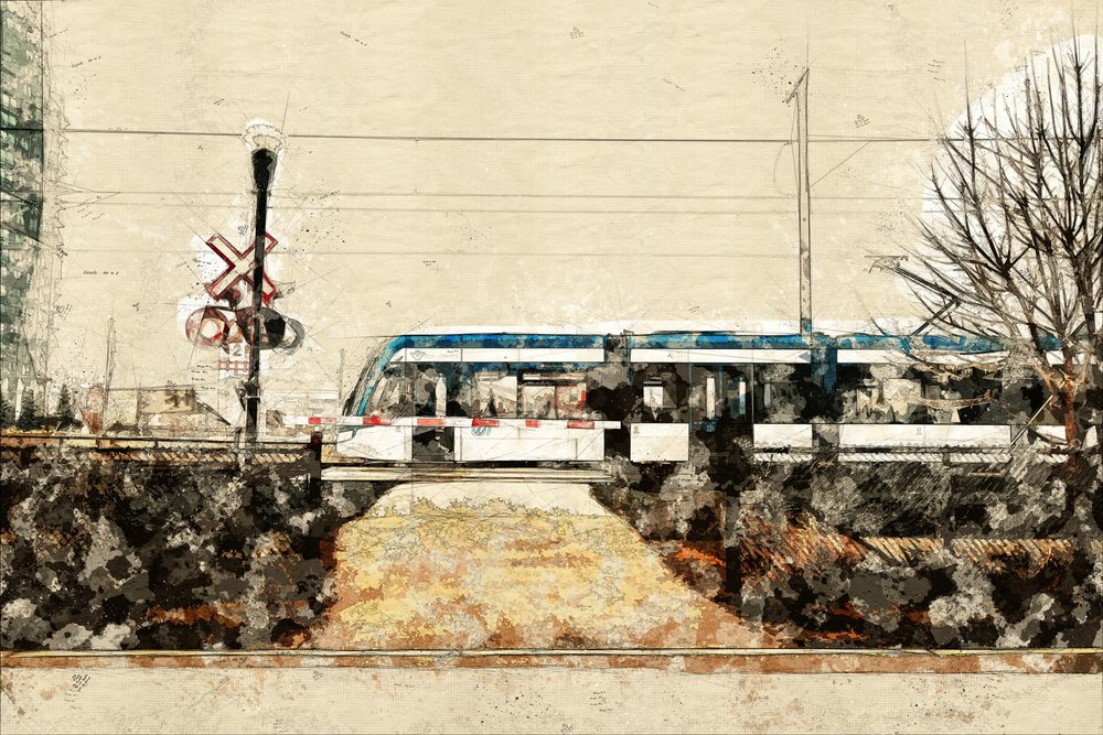 Schizzo di un treno urbano da Lembayung senja studio [Vintage Poster]