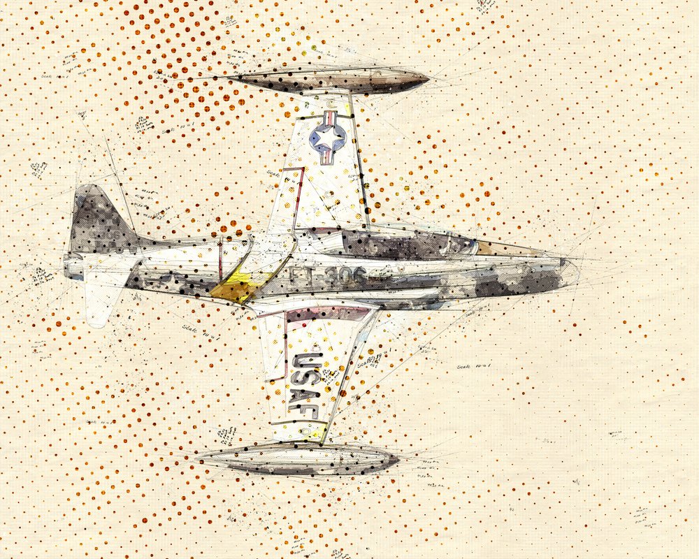 Progetto tecnico vintage di un jet da Lembayung senja studio [Vintage Poster]