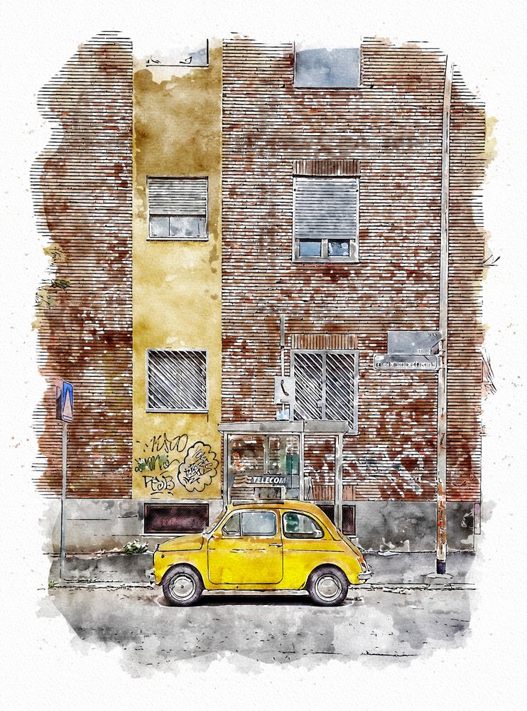 Auto da strada classica gialla da Lembayung senja studio [Vintage Poster]