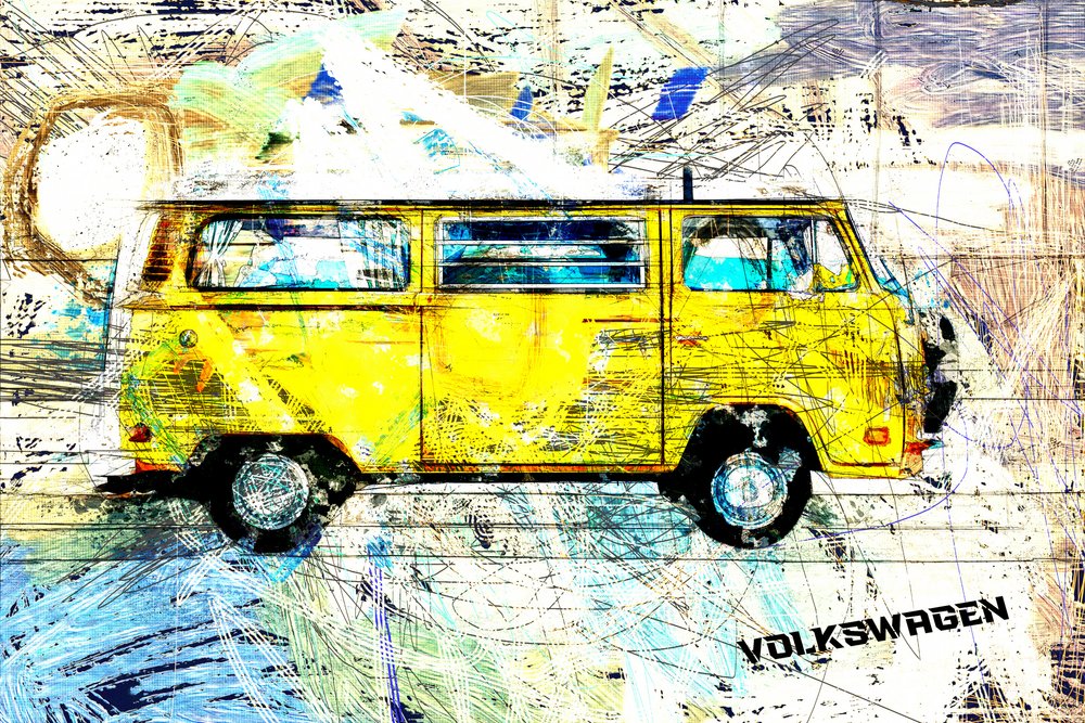 Furgone Yellow Surf da Lembayung senja studio [Vintage Poster]
