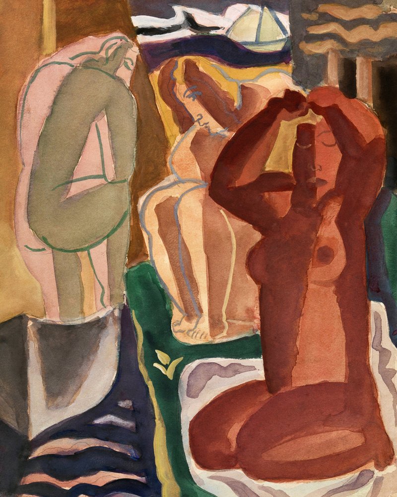 Due donne al bagno e un ponte - Formato 4x5 - Immagine pulita da Leo Gestel