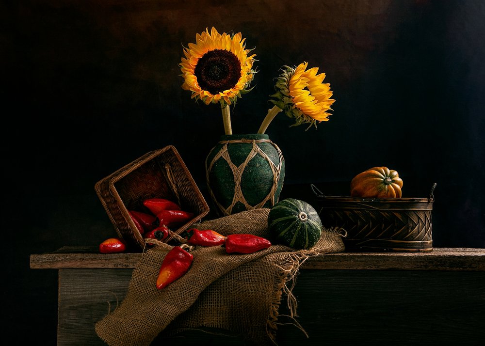 Raccolta rustica di girasoli da Louie Luo