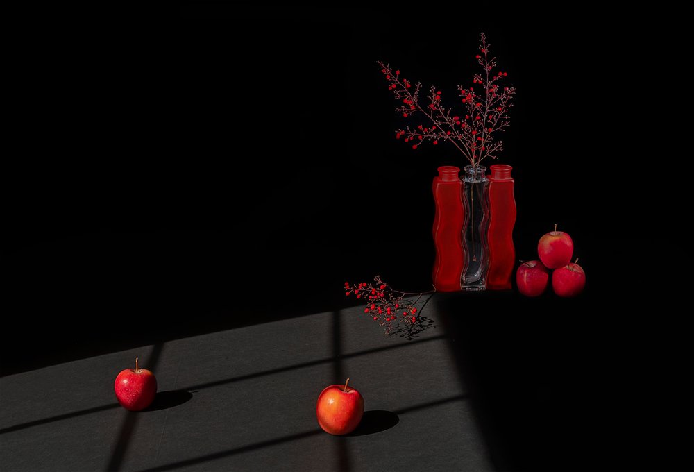 Natura morta in rosso intenso da Lydia Jacobs