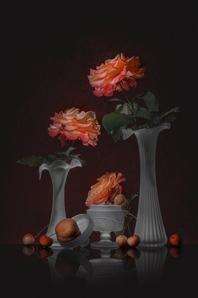 Elegante natura morta con rose da Lydia Jacobs