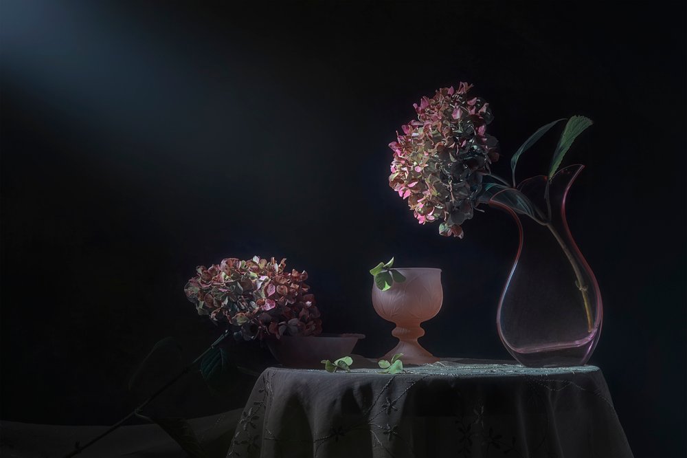 Natura morta con ortensie di Moody da Lydia Jacobs