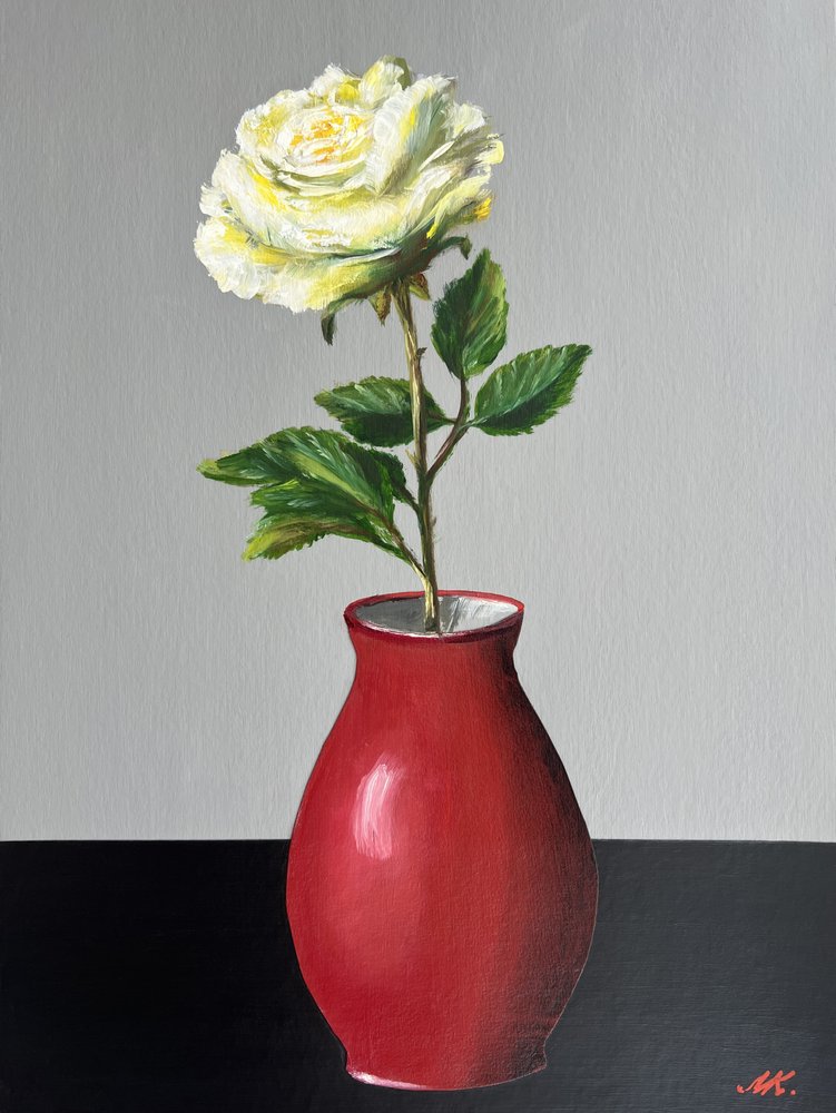 Rosa bianca in un vaso rosso da Marina Kozyr