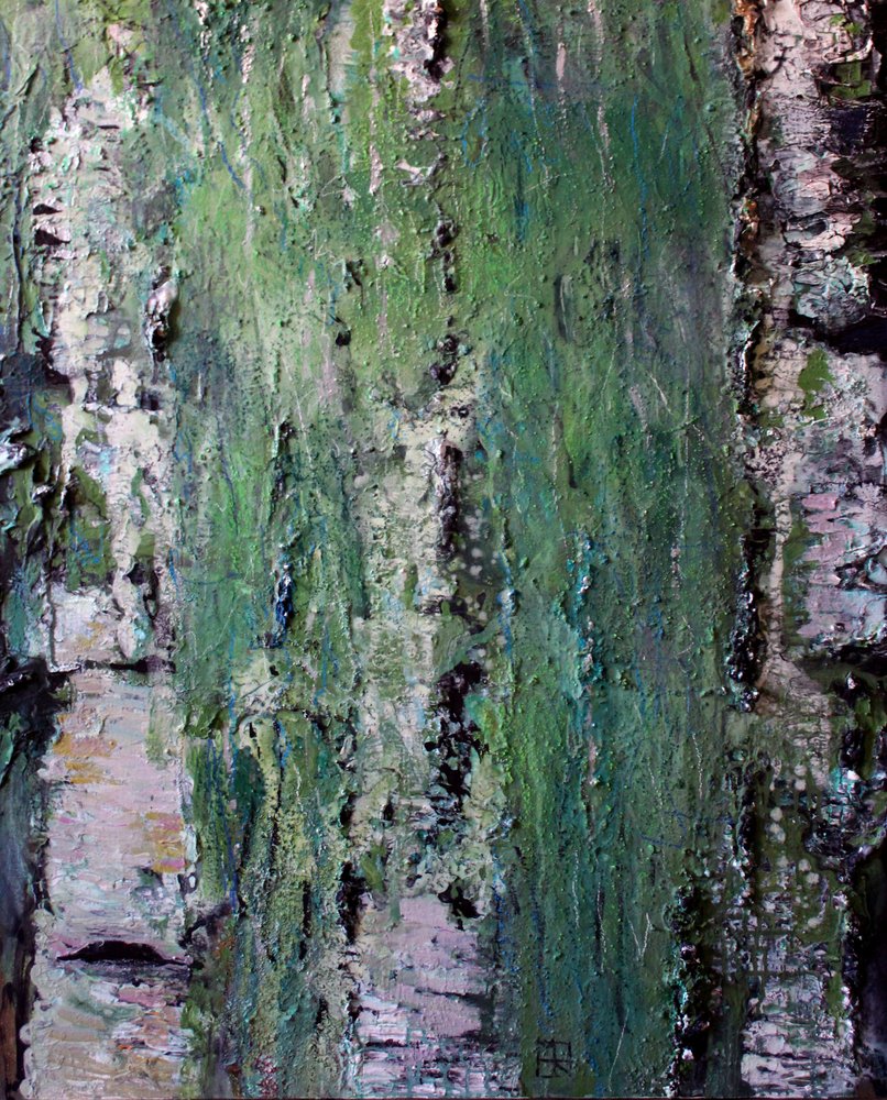 Corteccia di betulla ricoperta di muschio verde da Marina Nelson