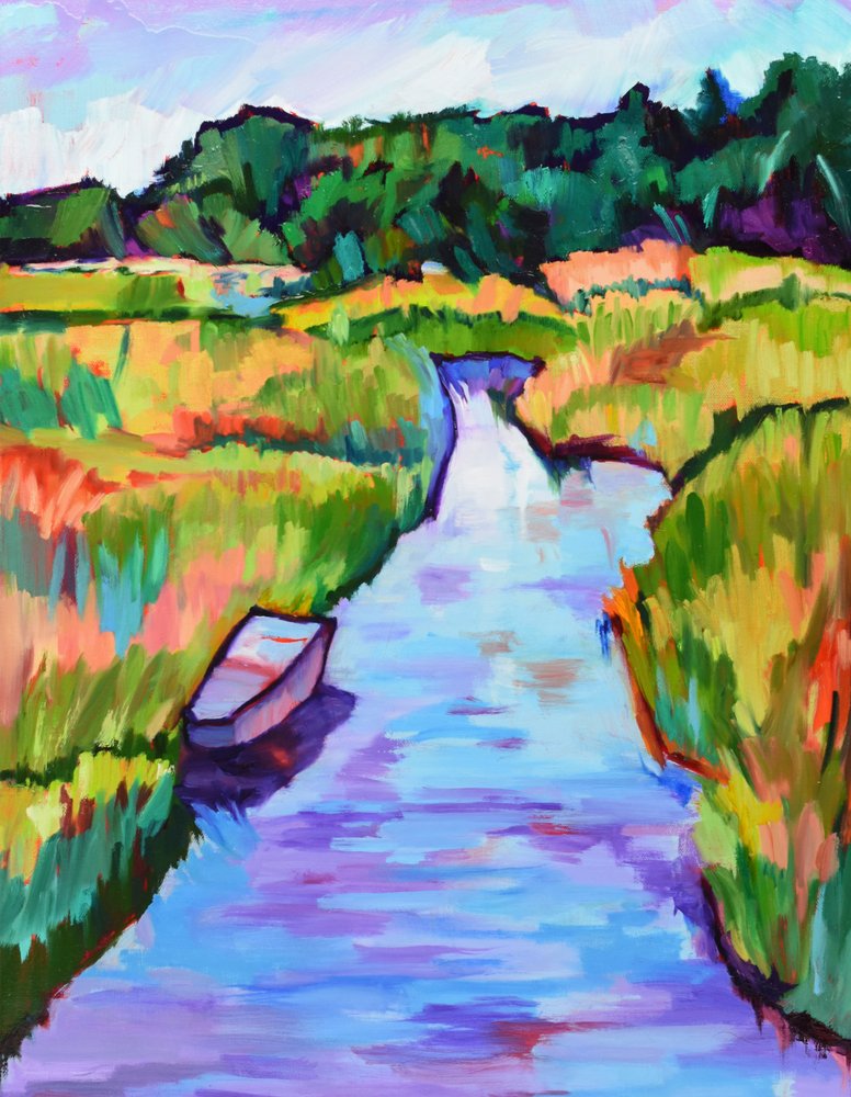 Barca colorata sul fiume Marsh da Maxine Shore