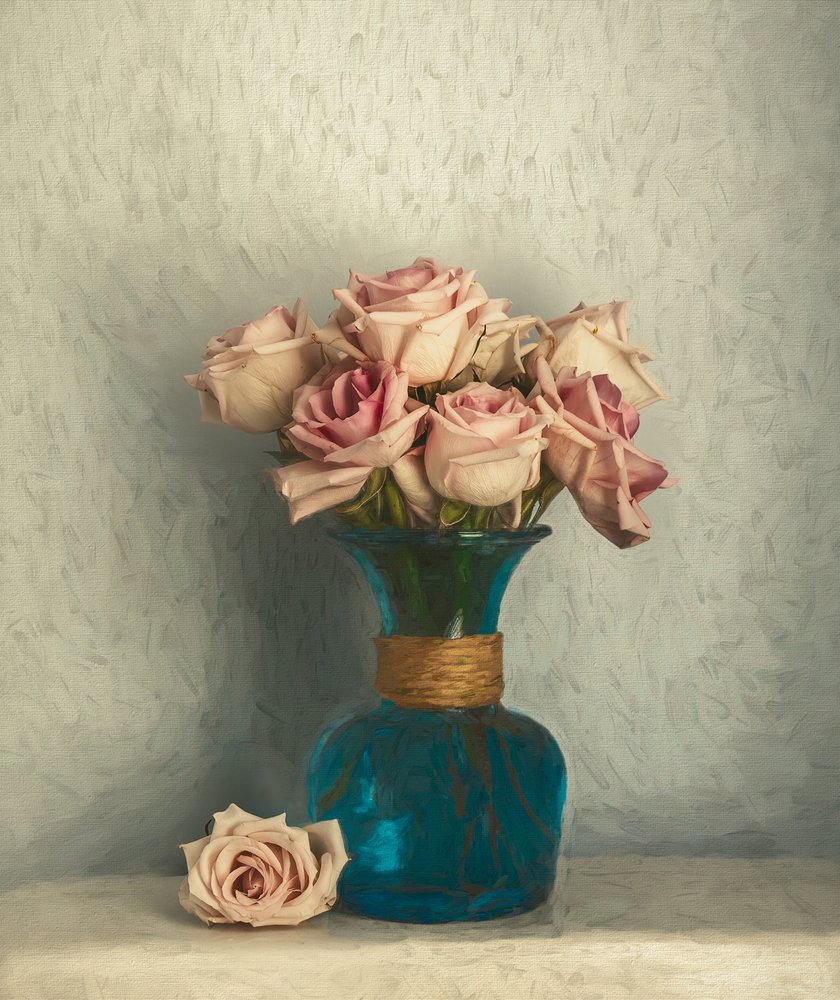 Natura morta con rose rosa tenue da May G