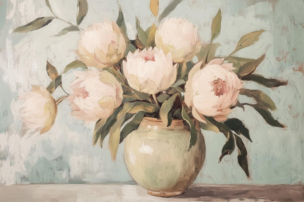 Natura morta con peonie in fiore da Melloi Art Prints