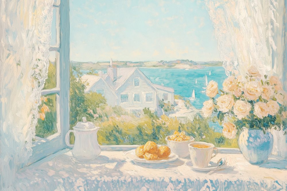 Vista sulla colazione mattutina in riva al mare da Melloi Art Prints