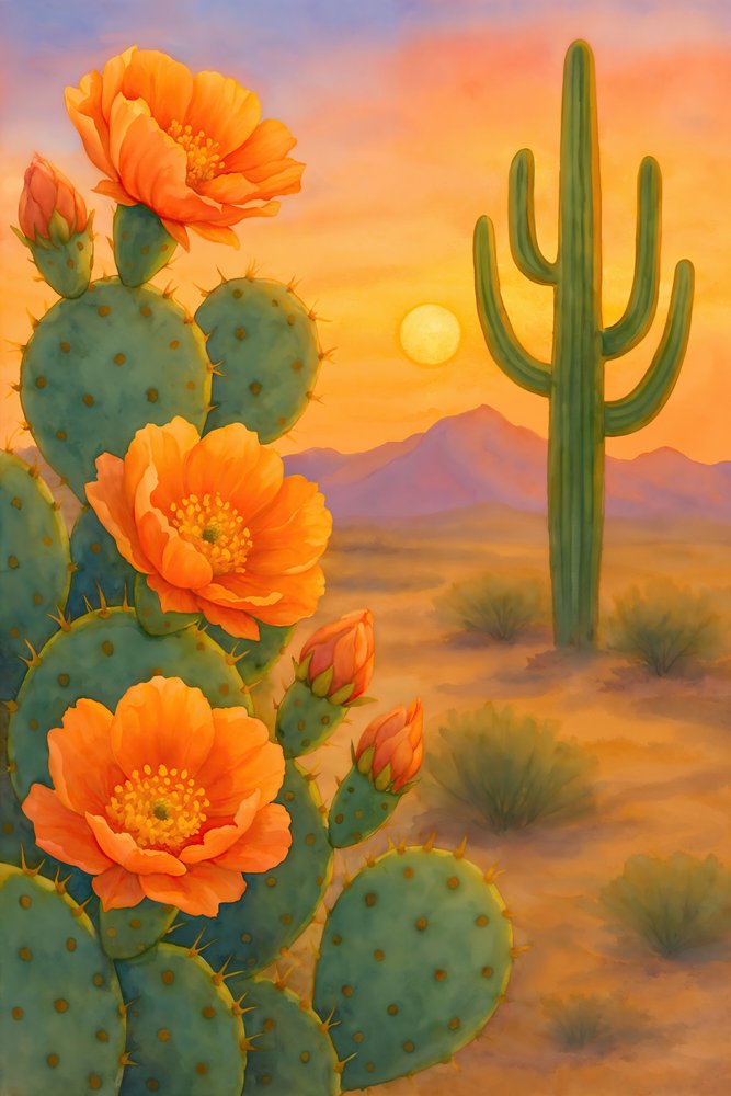 Tramonto nel deserto e fioritura dei cactus da Natalie Bruns