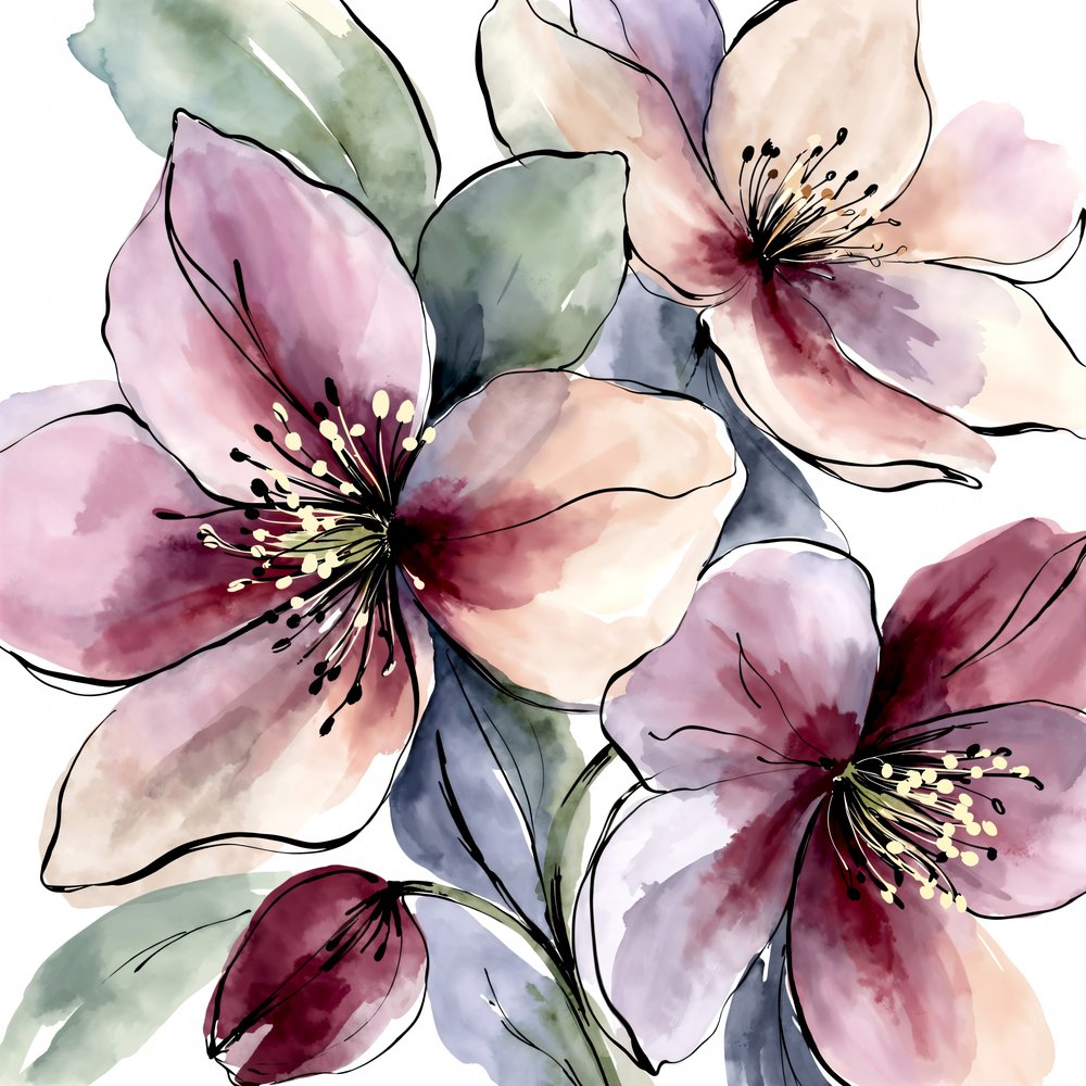 Fiori acquerellati in rosa da Natalie Bruns
