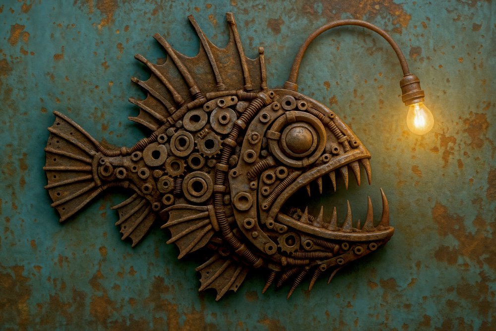 Lampada Steampunk a forma di rana pescatrice da Natalie Bruns