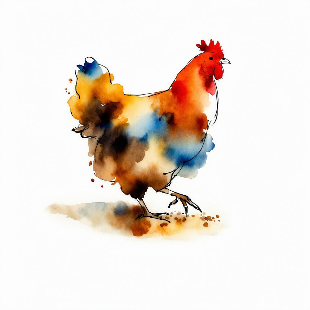 Pollo dai vivaci colori ad acquerello da Natalie Bruns